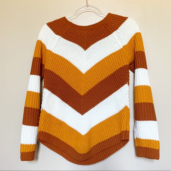 DEREK HEART - burnt orange stripe sweater Sz M - Picture 4 of 6